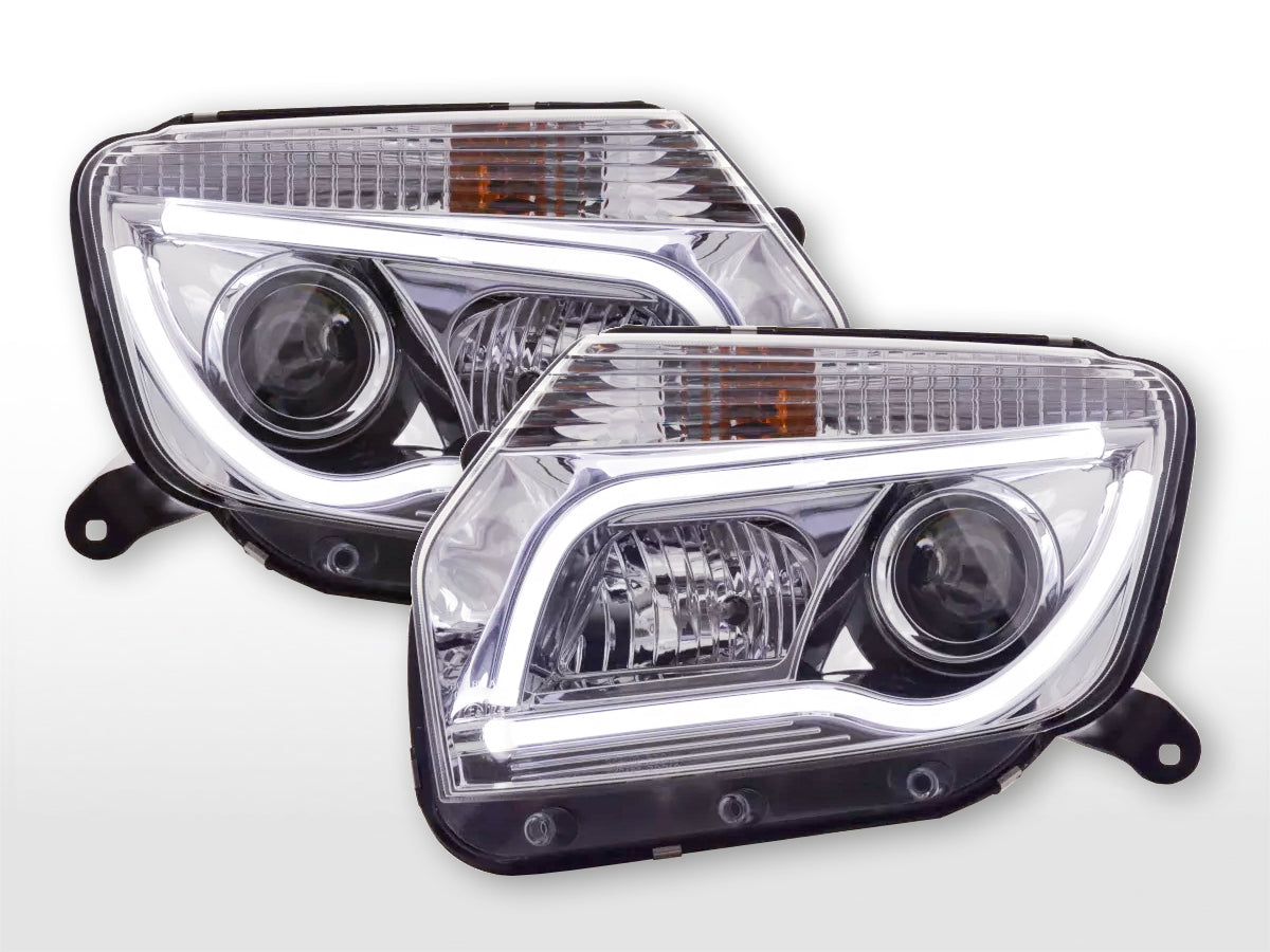 Scheinwerfer Set Daylight LED TFL-Optik Dacia Duster 10-13 chrom Scheinwerfer Set Daylight LED TFL-Optik Dacia Duster 10-13 chrom